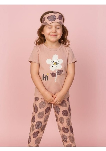 Kız Çocuk Pamuklu Kısa Kol Çiçek Desenli Pijama Takım(Uyku Bandı Dahil) modelleri