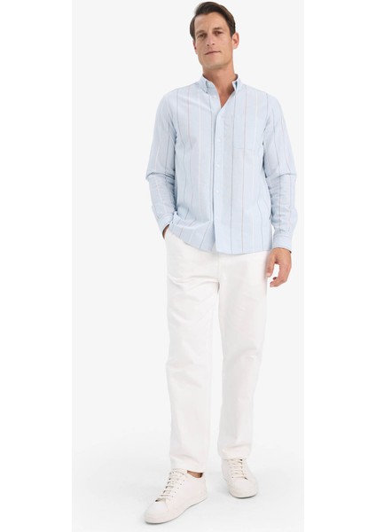 %100 Pamuk Regular Fit Polo Yaka Çizgili Cepli Pamuklu Uzun Kollu Gömlek E7892AX25AU fiyatları