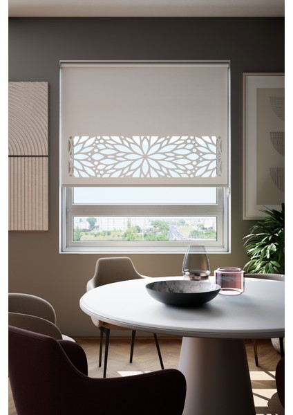 Lazer Kesim Mat Stor Perde, Lazer Kesimli Modern Serisi, M-131001 Beyaz Renk