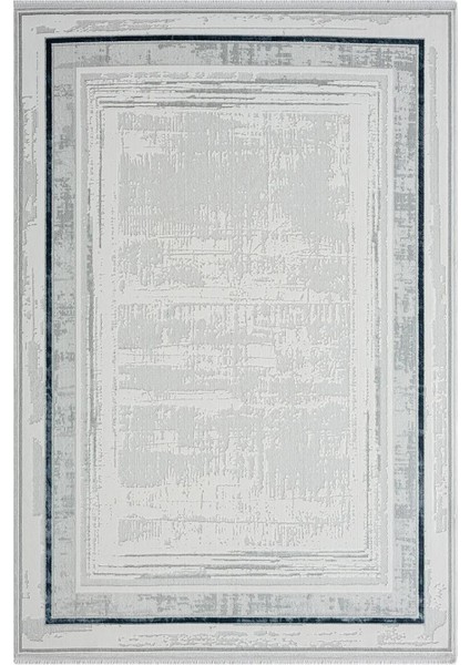 Zenith ZN004A Gri Halı Antrasit Detaylı Lacivert Kenar Çerçeveli Yumuşak Kadife Ince Modern Halı