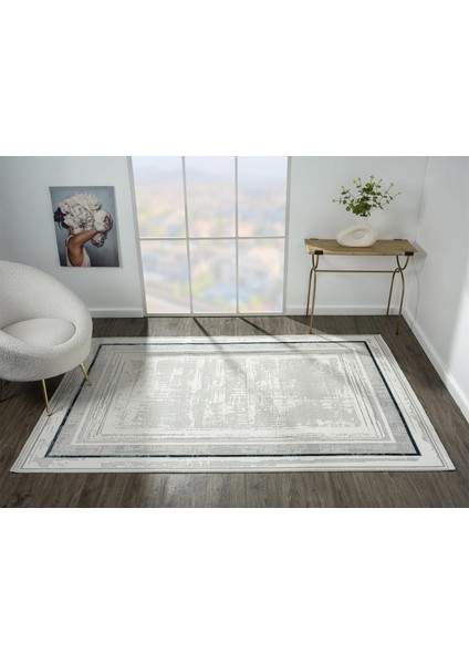 Zenith ZN004A Gri Halı Antrasit Detaylı Lacivert Kenar Çerçeveli Yumuşak Kadife Ince Modern Halı fiyatları