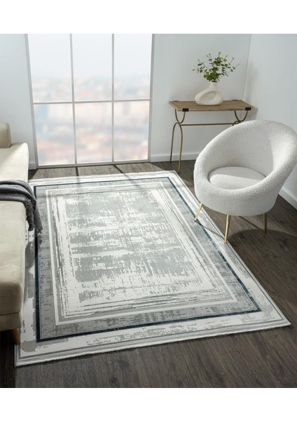 Zenith ZN004A Gri Halı Antrasit Detaylı Lacivert Kenar Çerçeveli Yumuşak Kadife Ince Modern Halı modelleri