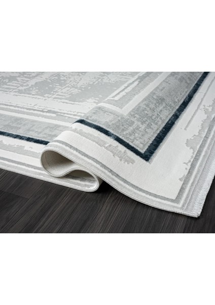 Zenith ZN004A Gri Halı Antrasit Detaylı Lacivert Kenar Çerçeveli Yumuşak Kadife Ince Modern Halı fırsatları