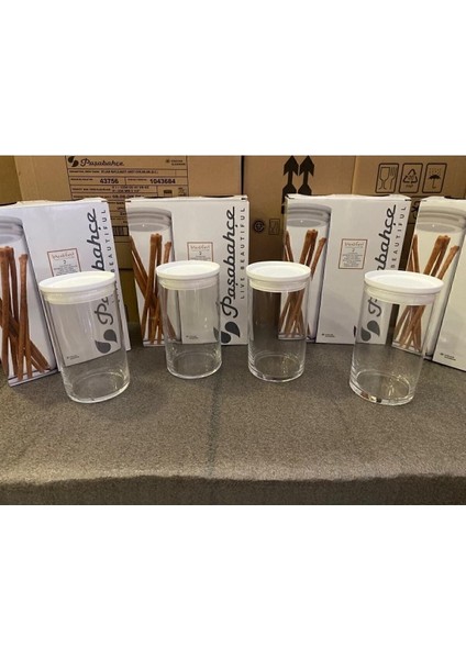 Vakumlu Cam Kavanoz Seti, 4'lü, Şık ve Dayanıklı Cam Erzak Saklama Kabı