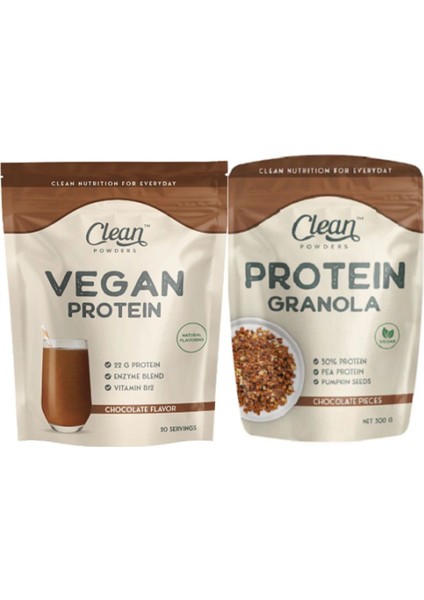 Vegan Protein 600 gr Çikolata - Protein Granola 300 gr Çikolata Parçacıklı 2'li Set