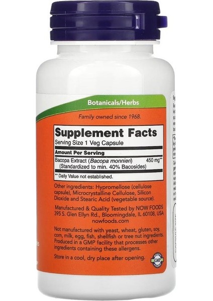 Bacopa Extract 450 mg 90 Kapsül fiyatları