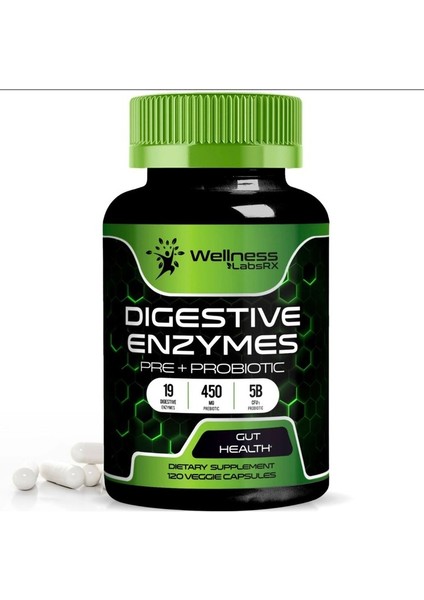 Digestive Enzymes With Probiotics And Prebiotics – 450 mg - 5 Billion Cfus 120 Tablet