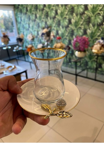 Şık Beyaz Porselen Çay Seti, Taşlı Hediyelik ve Dekoratif Tasarım fırsatları