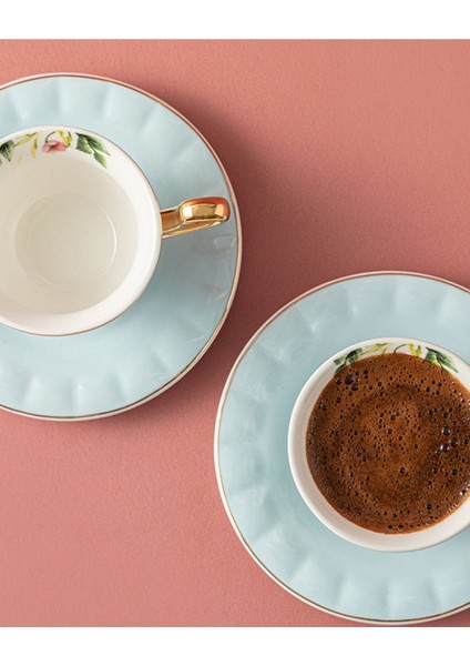 Açık Mavi 4'lü Bone China Kahve Fincan Takımı, 2 Kişilik fiyatları