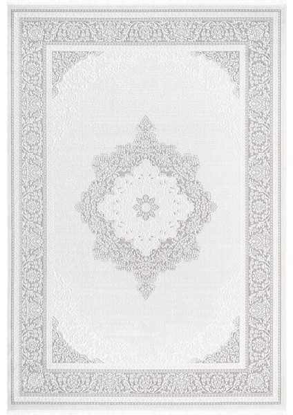 Jade JD004G Gri Halı Klasik Çerçeve Desenli Triko Akrilik Pamuk Tabanlı Kaymaz Yumuşak Salon Halısı