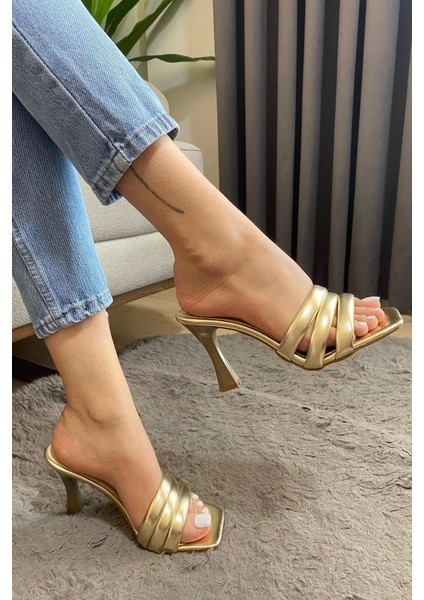 Kadın Enza Altın 9 cm Kadeh Topuklu Terlik