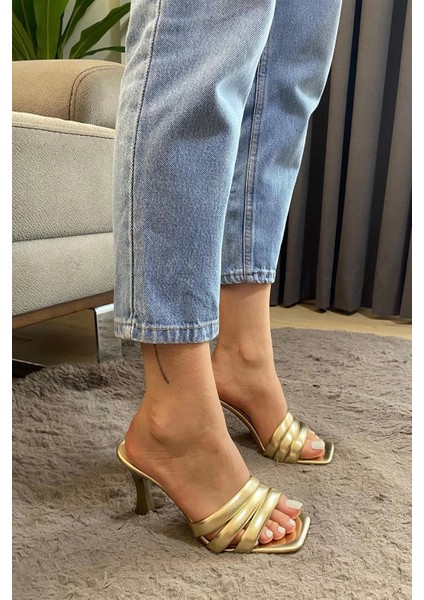 Kadın Enza Altın 9 cm Kadeh Topuklu Terlik indirimleri