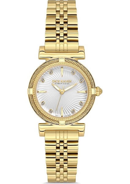 DK.1.AG1401.04 Taşlı Tasarım Çelik Kordon Çelik Kasa 5 Atm Suya Dayanıklı Altın Renk Kadın Kol Saati
