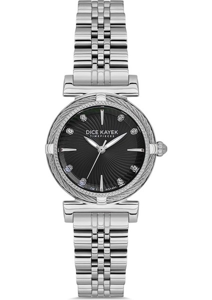 DK.1.AG1401.02 Taşlı Tasarım Çelik Kordon Çelik Kasa 5 Atm Suya Dayanıklı Metalik Renk Kadın Kol Saati