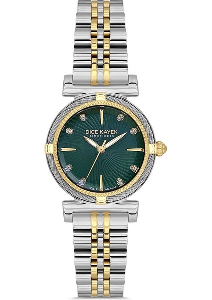DK.1.AG1401.03 Taşlı Tasarım Çelik Kordon Çelik Kasa 5 Atm Suya Dayanıklı Metalik-Altın Renk Kadın Kol Saati