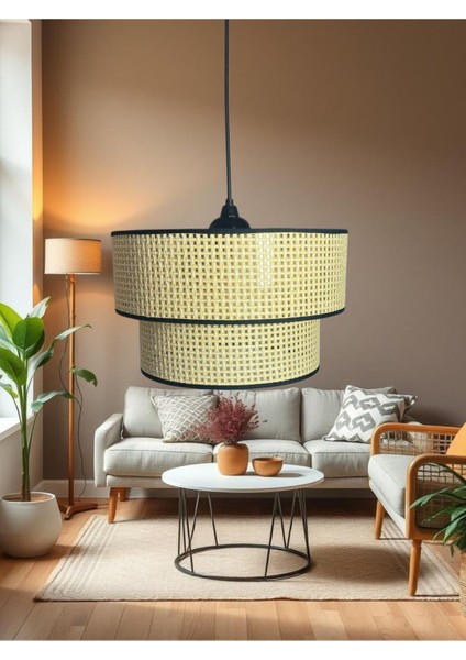 2 Katlı Hazeran Kumaş Sarkıt Avize, Salon ve Mutfak Için Şık Aydınlatma