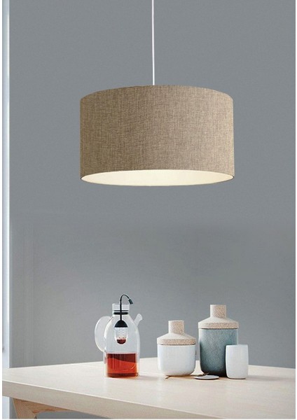 Keten Kumaş Sarkıt Avize 30 cm Retro Bej Işıldayan Dekoratif Aydınlatma