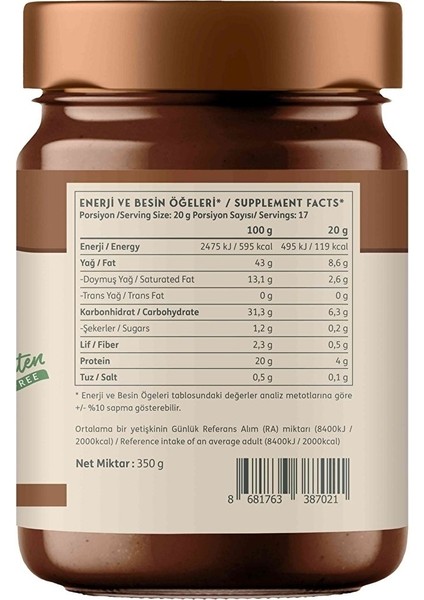 Proteinli Çikolatalı Fındık Kreması (Protein Spread) 350 gr - (3 Adet)