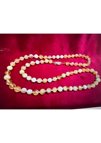 17,5 Gram Damla Kehribar Kolye - Taneler Ortalama 6 mm Çapında Açık Halde Toplam Uzunluk 64 cm