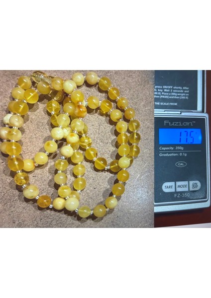 17,5 Gram Damla Kehribar Kolye - Taneler Ortalama 6 mm Çapında Açık Halde Toplam Uzunluk 64 cm