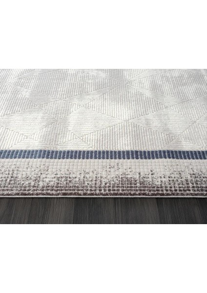 Dark DK012M Gri Halı Lacivert Kenar Çerçeveli Geometrik Detaylı Akrilik Tozuaz Modern Salon Halısı indirimleri