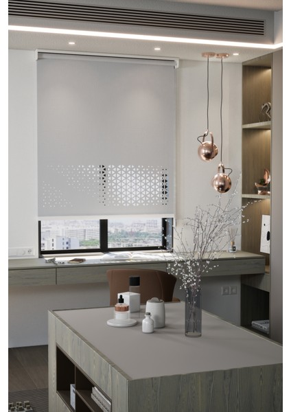 Lazer Kesim Mat Stor Perde, Lazer Kesimli Modern Serisi, M-1005 Gri Renk