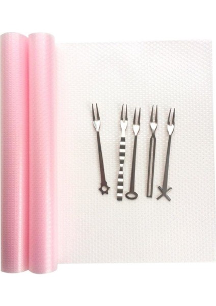 Pembe ve Beyaz Kaydırmaz Dolap Içi Raf Örtüsü, 45 cm Genişlik, 10 Metre Uzunluk