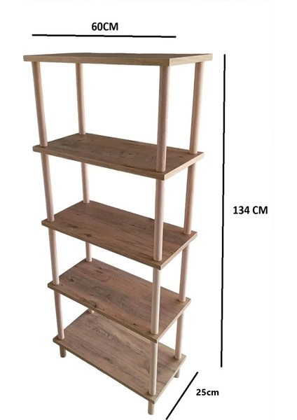 HC Atölye Ahşap Atölyesi Dekoratif 5 Raflı Ahşap Ayaklı Kitaplık Çocuk Oyun Odası Rafı - Atlantik Çam
