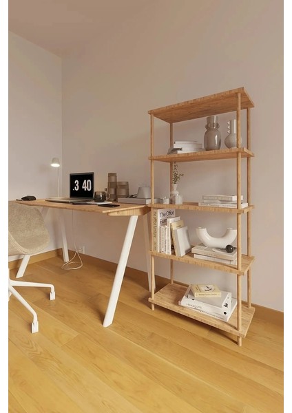 HC Atölye Ahşap Atölyesi Dekoratif 5 Raflı Ahşap Ayaklı Kitaplık Çocuk Oyun Odası Rafı - Atlantik Çam fırsatları
