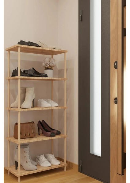 HC Atölye Ahşap Atölyesi Dekoratif 5 Raflı Ahşap Ayaklı Kitaplık Çocuk Oyun Odası Rafı - Atlantik Çam