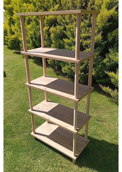 HC Atölye Ahşap Atölyesi Dekoratif 5 Raflı Ahşap Ayaklı Kitaplık Çocuk Oyun Odası Rafı - Atlantik Çam