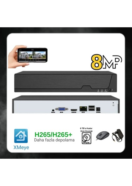 8mp 9 Kanal Nvr Kamera Kayıt Cihazı ( IP KAMERA ÇALIŞTIRIR ) - ARNA809