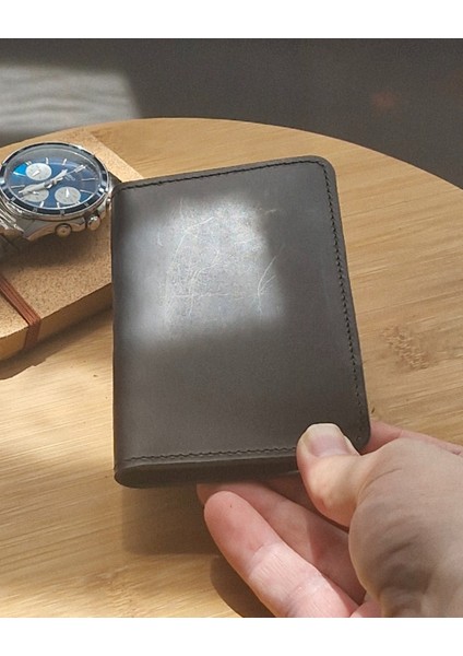 Rota Kartlık 6+2 Bölmeli Siyah Hakiki Deri Erkek Dikey Kartlık Cüzdan 11,5x7,5 cm