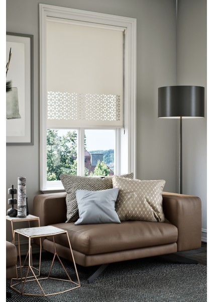 Lazer Kesim Mat Stor Perde, Lazer Kesimli Modern Serisi, M-191002 Ekru Renk