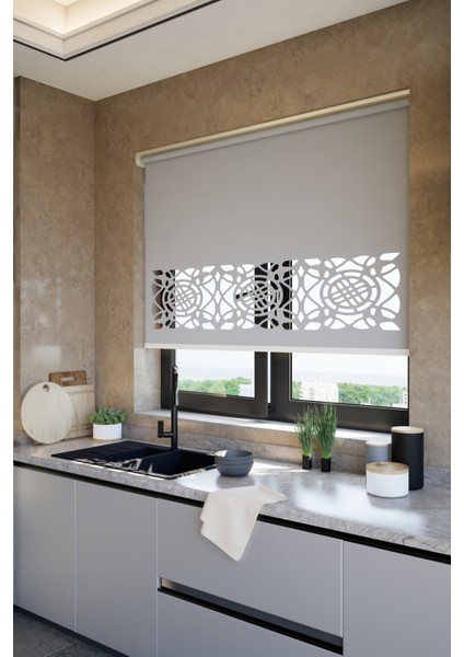 Lazer Kesim Mat Stor Perde, Lazer Kesimli Klasik Serisi, C-6004 Antrasit Renk