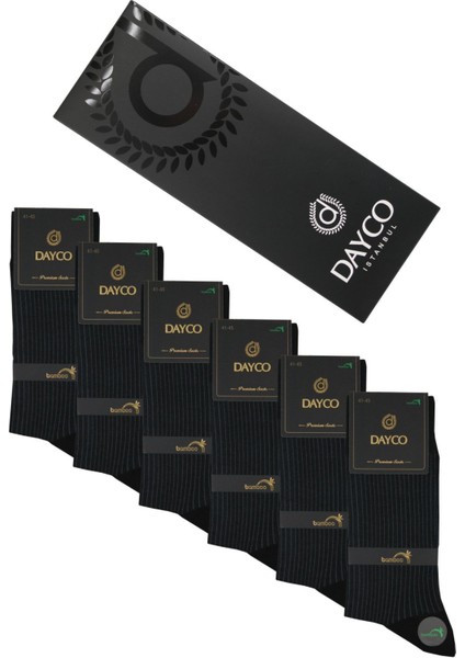 Premium Bambu Erkek Yazlık Çorap 6'lı Set Kutulu Çizgili Siyah