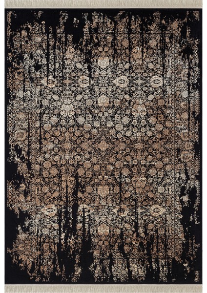 Diamente DM004S Siyah Bej Modern Klasik Desen 100 Tarak Bambu Viskon Halı Ipek Serisi