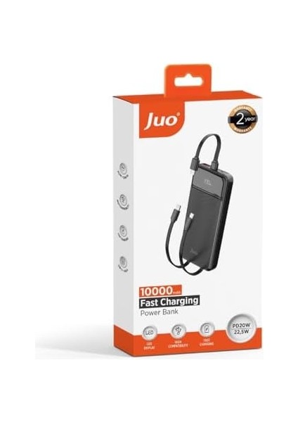 10000MAH 22.5W LED Ekranlı Lightning ve Type-C Kablolu Powerbank Taşınabilir Hızlı Şarj Cihazı Siyah modelleri