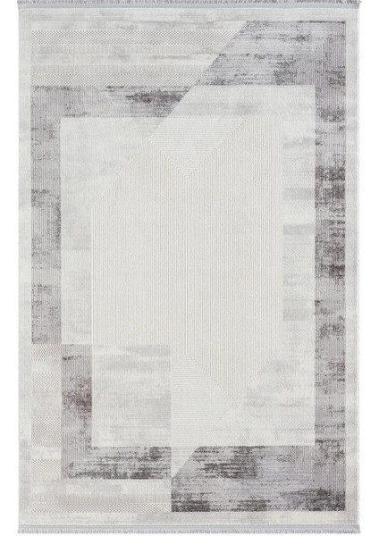 Dark DK014G Gri Halı Antrasit Geometrik Detaylı Akrilik Tozuaz Modern Salon Halısı Yatak Odası