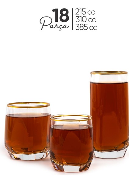 Yaldızlı 18 Parça Cam Su Bardağı Seti, 215-385 Cc, Şık ve Zarif Tasarım indirimleri