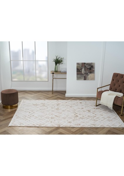 Kaftan KF008A Bej Halı Kahverengi Detaylı Geometrik Kabartma Desenli Akrilik Halı Tozuaz fiyatları