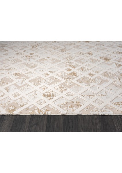 Kaftan KF008A Bej Halı Kahverengi Detaylı Geometrik Kabartma Desenli Akrilik Halı Tozuaz indirimleri