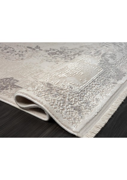 Truva 8355 Krem Halı Bej Gri Detaylı Kenar Çerçeveli Göbekli Kalın Akrilik Tozuaz Modern Klasik Halı fırsatları