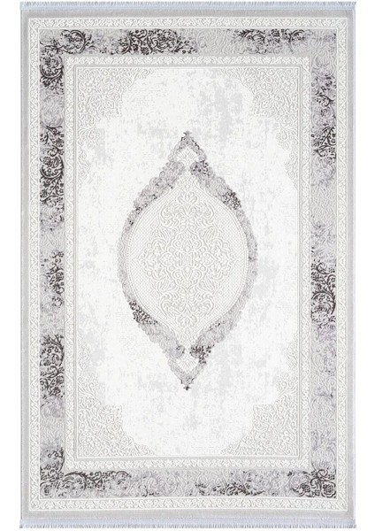 Dark DK011G Gri Halı Antrasit Detay Kenar Çerçeveli Göbekli Akrilik Tozuaz Modern Salon Halısı