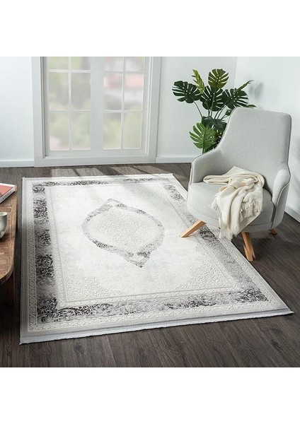 Dark DK011G Gri Halı Antrasit Detay Kenar Çerçeveli Göbekli Akrilik Tozuaz Modern Salon Halısı modelleri