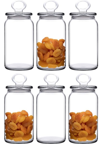 6'lı Cam Kavanoz Seti, Kapaklı, 1130CC, Beyaz, Şık ve Kullanışlı Saklama Çözümü