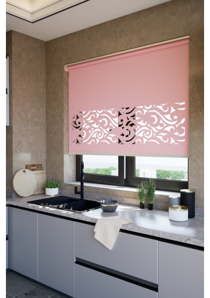 Lazer Kesim Mat Stor Perde, Lazer Kesimli Klasik Serisi, C-8006 Gül Kurusu Renk