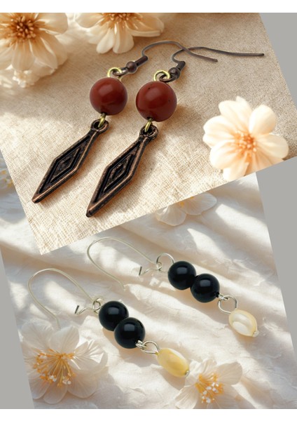 Jasper & Oniks Doğal Taşlı 2'li Küpe Seti