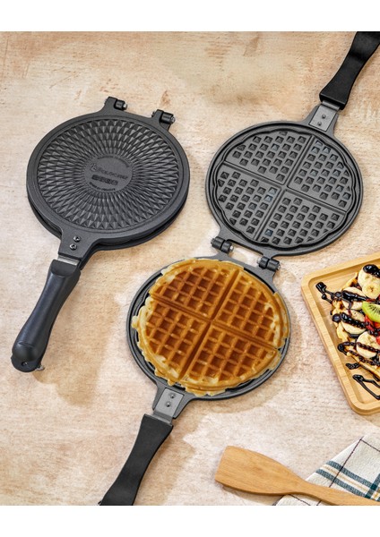 Döküm Granit Waffle Tavası Bakalit Sap