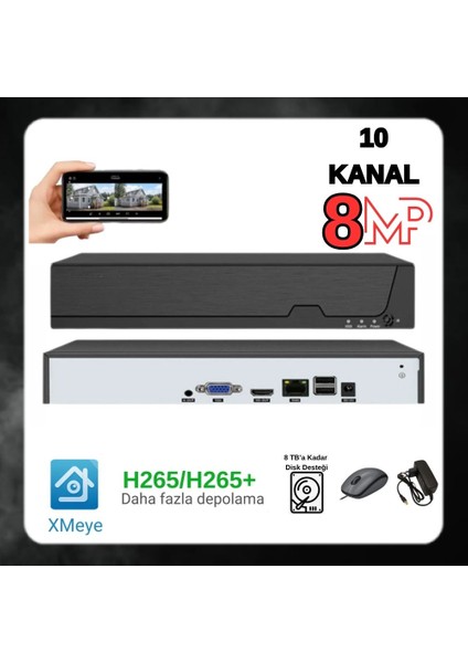 8mp 10 Kanal Nvr Kamera Kayıt Cihazı ( IP KAMERA ÇALIŞTIRIR )- ARNA810